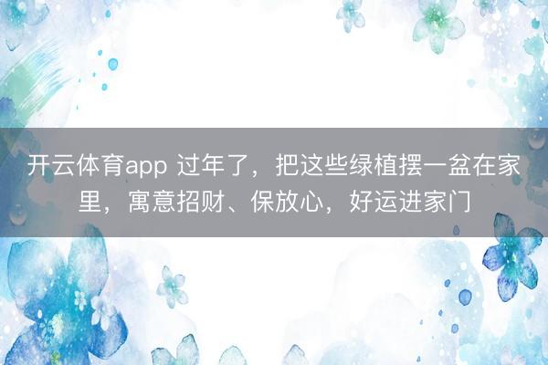开云体育app 过年了，把这些绿植摆一盆在家里，寓意招财、保放心，好运进家门